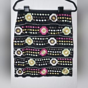 Etcetera Floral Embroidered Tiered Pencil Skirt Black Pink Boho-Chic Cottagecore